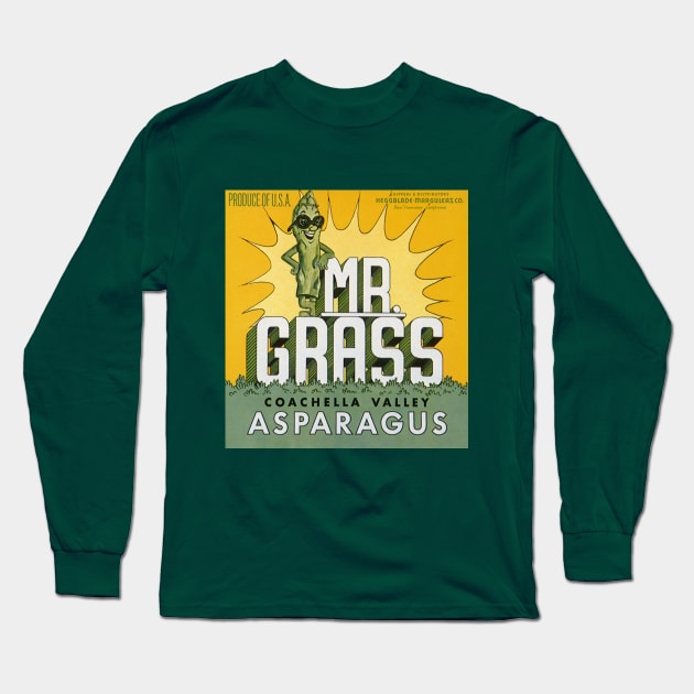 Vintage Mr. Grass Asparagus Label Long Sleeve T-Shirt by MasterpieceCafe